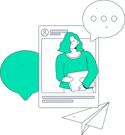 Fille faisant de la communication sur les réseaux sociaux  Illustration