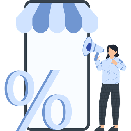Fille faisant de la promotion en ligne  Illustration