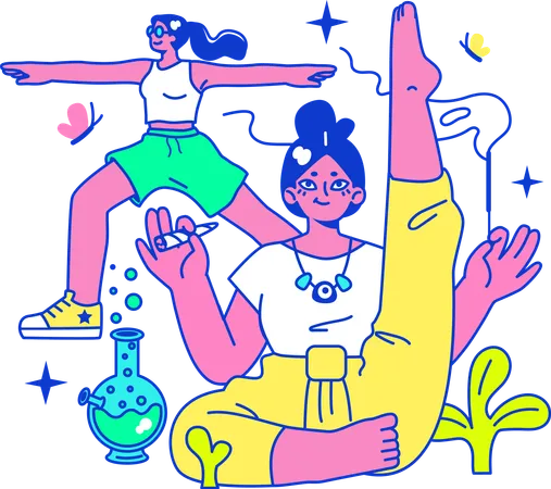 Fille faisant de l'exercice et fumant un bang de cannabis  Illustration