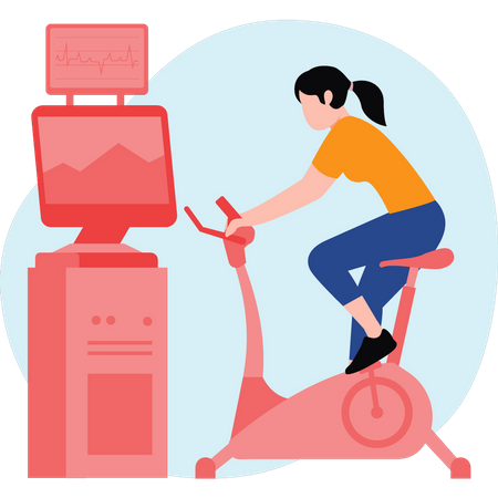 Fille faisant de l'exercice sur une machine à vélo  Illustration