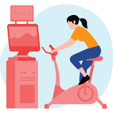 Fille faisant de l'exercice sur une machine à vélo  Illustration