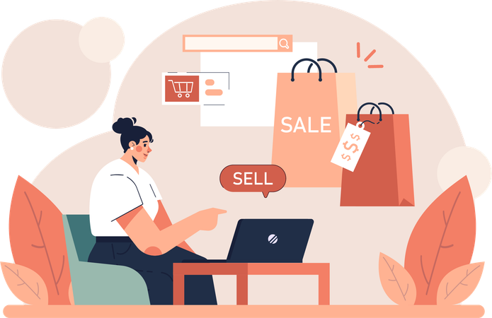 Fille faisant des achats en ligne  Illustration