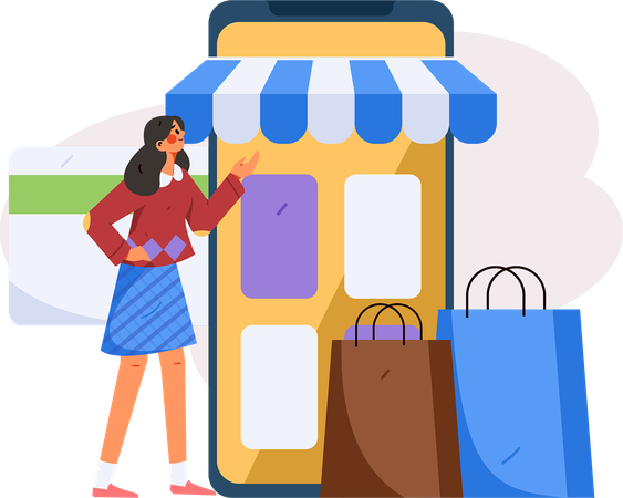 Fille faisant des achats en ligne  Illustration