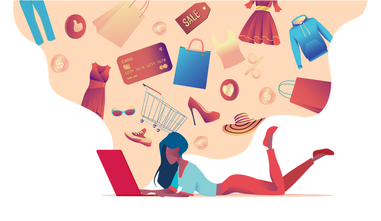 Fille faisant des achats en ligne  Illustration