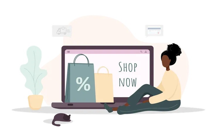 Fille faisant des achats en ligne  Illustration