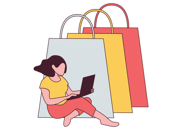 Fille faisant des achats en ligne  Illustration