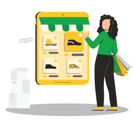 Fille faisant des achats en ligne  Illustration