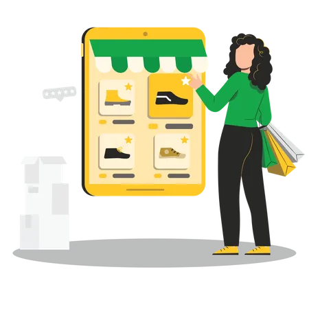 Fille faisant des achats en ligne  Illustration