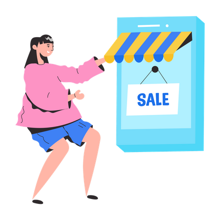 Fille faisant des achats en ligne  Illustration