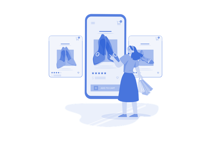 Fille faisant des achats en ligne à l'aide d'un smartphone  Illustration