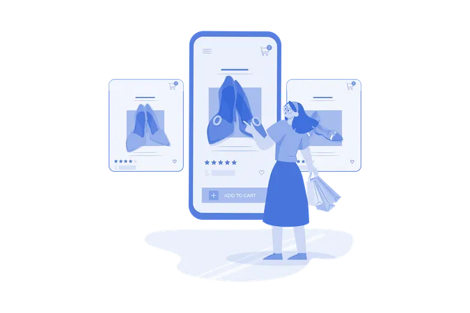 Fille faisant des achats en ligne à l'aide d'un smartphone  Illustration