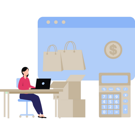 Fille faisant des achats et des paiements en ligne  Illustration