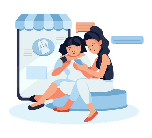 Fille faisant des achats en ligne  Illustration