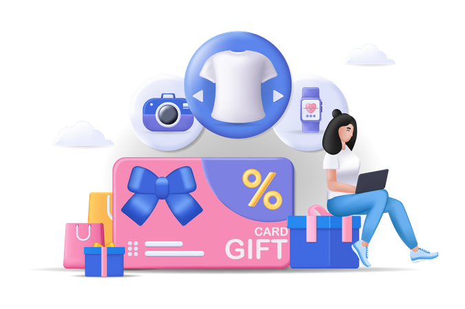 Fille faisant des achats en ligne  Illustration
