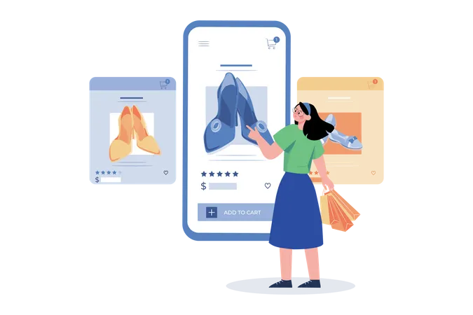 Fille faisant des achats en ligne par Smartphone  Illustration