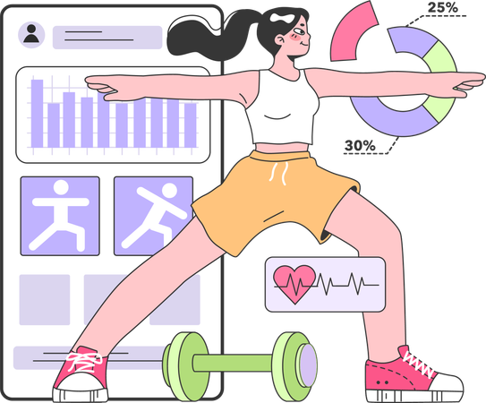 Fille faisant des activités physiques tout en faisant une analyse de condition physique  Illustration