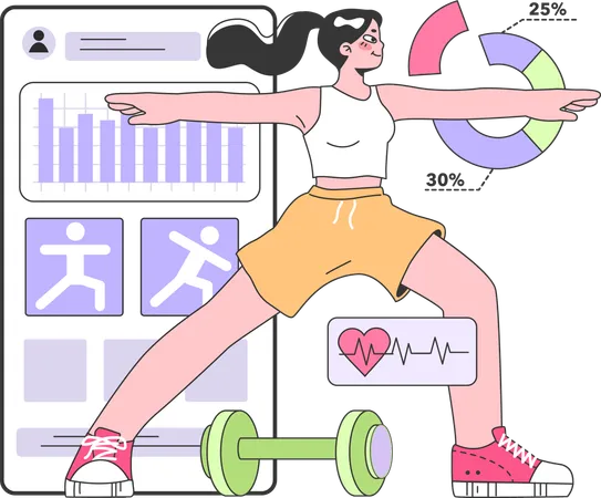 Fille faisant des activités physiques tout en faisant une analyse de condition physique  Illustration