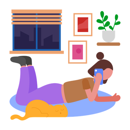 Fille faisant des appels de nuit  Illustration