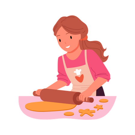 Fille faisant des biscuits  Illustration