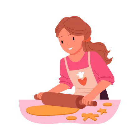 Fille faisant des biscuits  Illustration