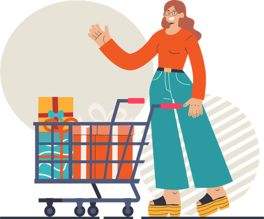 Fille faisant des achats de cadeaux  Illustration