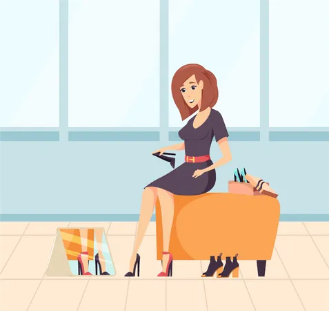 Fille faisant des achats de chaussures  Illustration