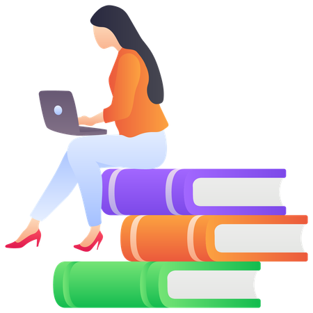 Fille faisant des études en ligne  Illustration