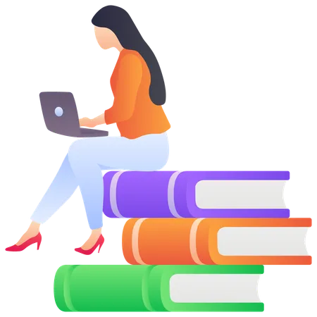 Fille faisant des études en ligne  Illustration