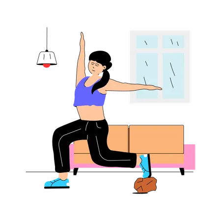 Fille faisant des exercices de fitness à la maison  Illustration