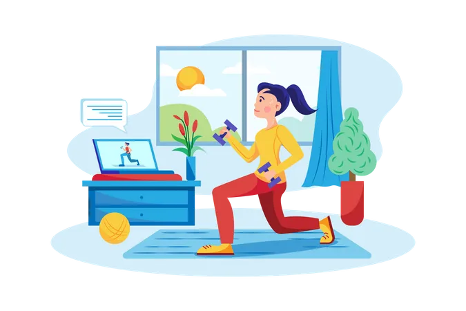 Fille faisant des exercices sous la direction de professeurs en ligne  Illustration