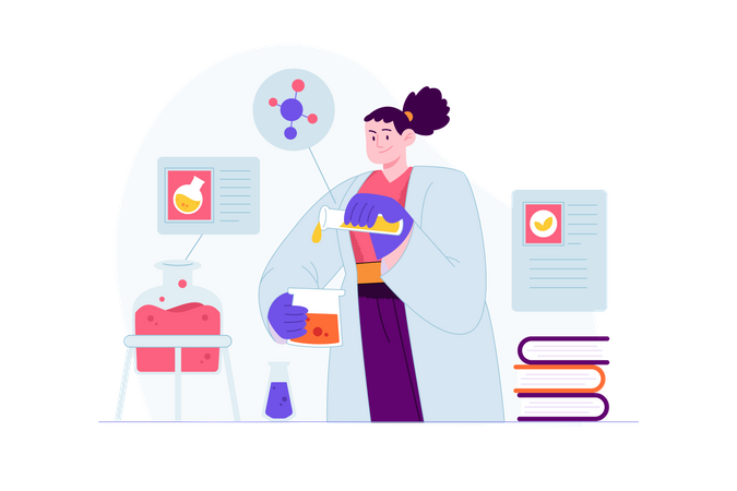 Fille faisant des recherches en laboratoire  Illustration