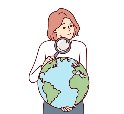 Fille faisant des recherches sur le globe  Illustration