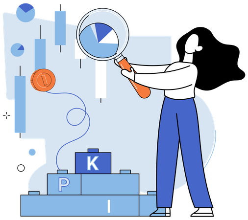 Fille effectuant des recherches sur les indicateurs de performance clés  Illustration