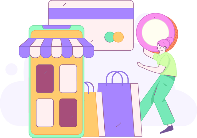 Fille faisant le paiement des courses  Illustration