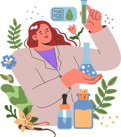 Fille faisant des tests cosmétiques  Illustration