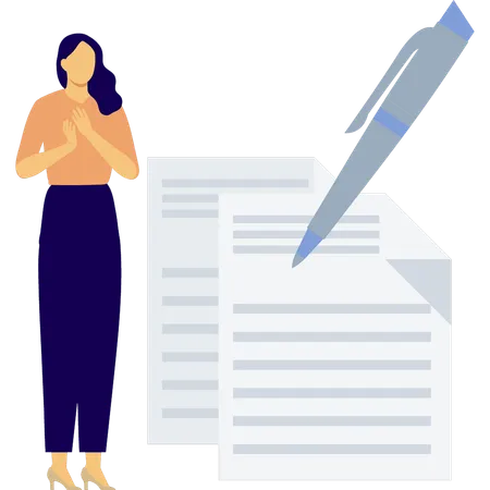 Fille en train de faire un document  Illustration