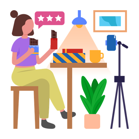 Fille faisant un vlog de critique de chocolat  Illustration