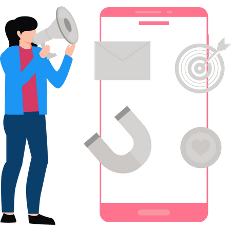 Fille faisant du marketing mobile  Illustration