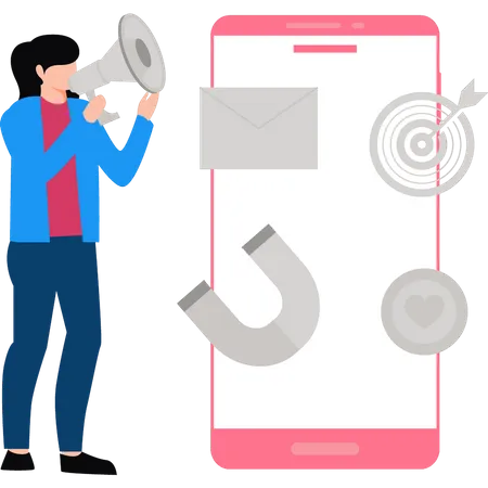 Fille faisant du marketing mobile  Illustration