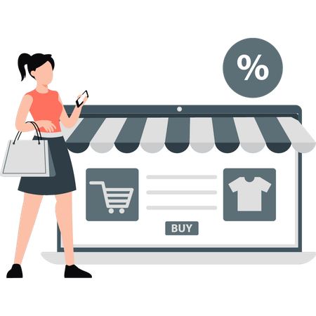 Fille faisant du shopping en marketing numérique  Illustration