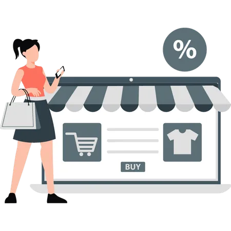 Fille faisant du shopping en marketing numérique  Illustration