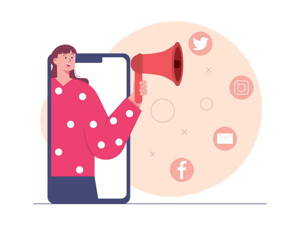 Fille faisant du marketing sur les réseaux sociaux  Illustration