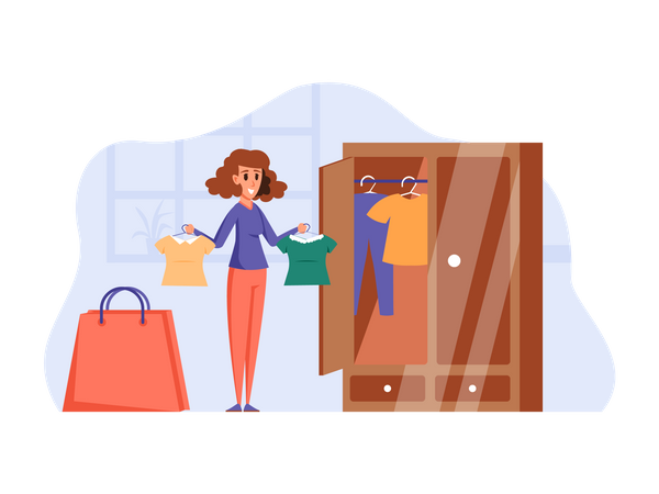 Fille faisant du shopping  Illustration