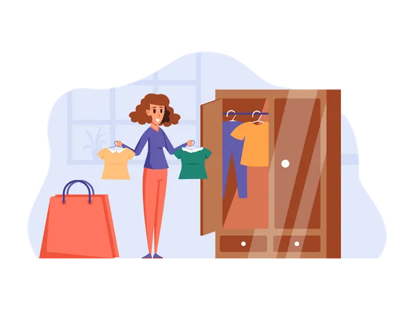 Fille faisant du shopping  Illustration