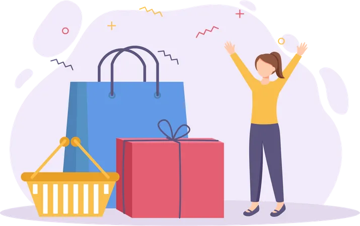 Fille faisant du shopping  Illustration