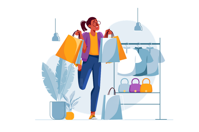 Fille faisant du shopping  Illustration