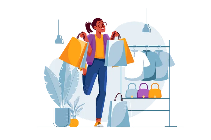 Fille faisant du shopping  Illustration