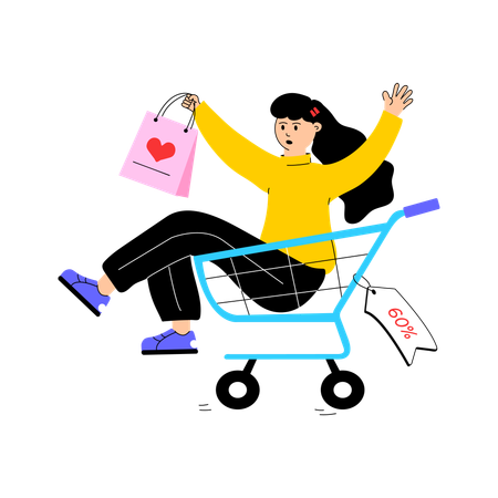 Fille faisant du shopping à prix réduit  Illustration