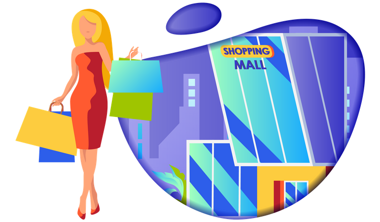 Fille faisant du shopping au centre commercial  Illustration