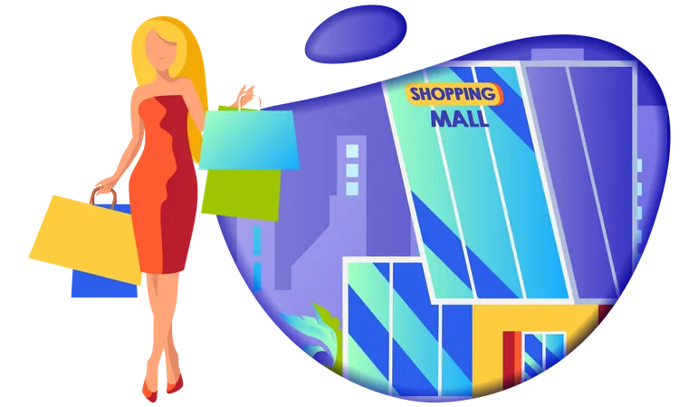 Fille faisant du shopping au centre commercial  Illustration